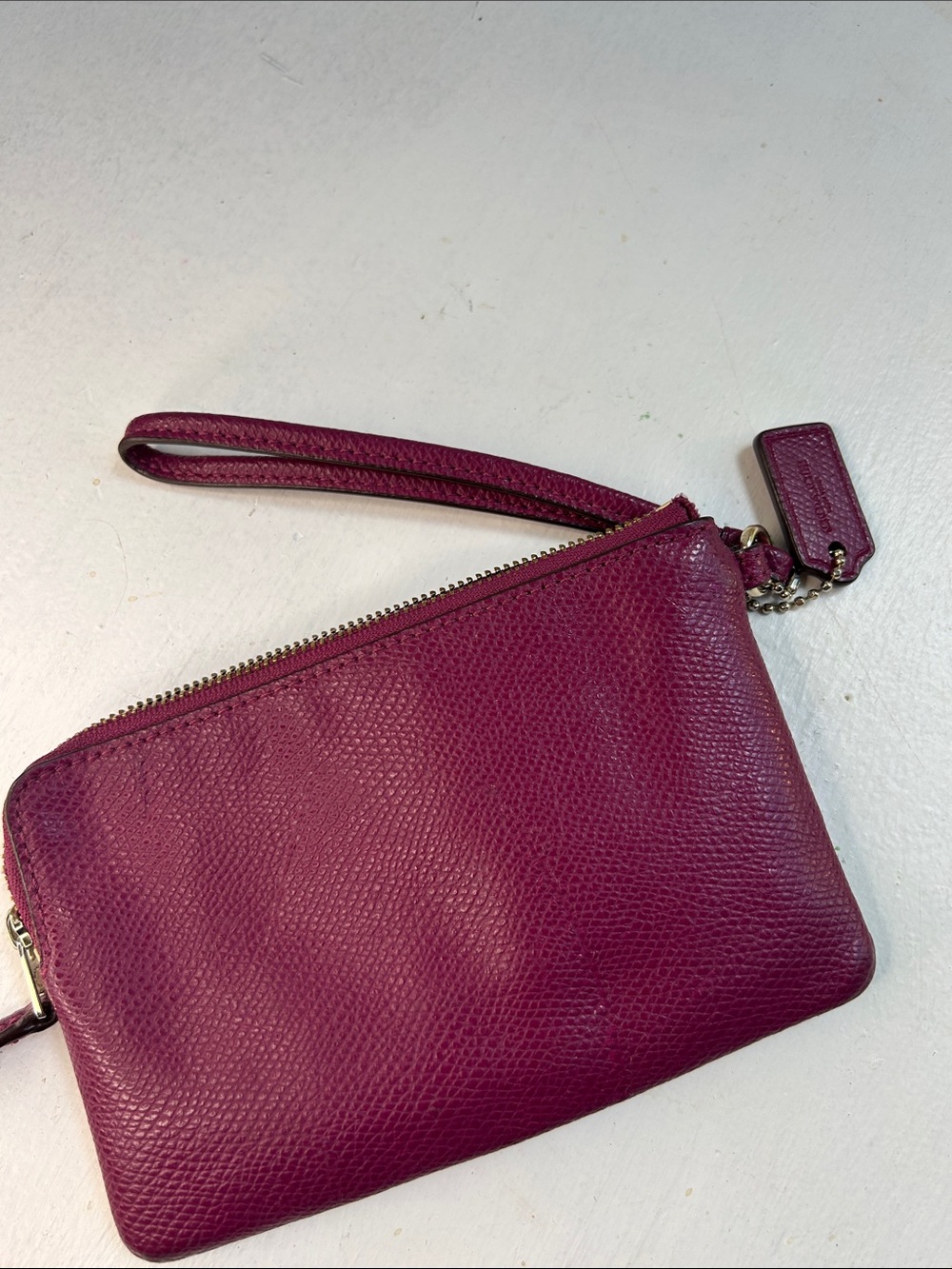 Coach Plum Textured Leather Wristlet with Gold Logo - Picture 3 of 5